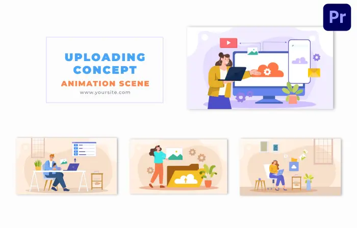 File Uploading to the Cloud Concept Flat Vector Design Animation Scene
